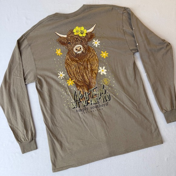 Simply Southern Tops - Simply Southern womens Highland Army Green Long Sleeve T-Shirt Large LS-HIGHLAND
